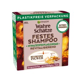 Garnier True Treasures Solid Shampoo Invigorating Ginger with Organic Ginger, Revitalises Damaged Hair, Biodegradable Formula, Vegan, Pack of 1