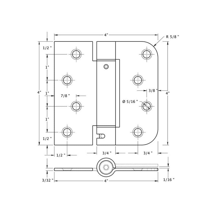Deltana DSH4SR515-LH Left Hand 4" x 4" 5/8" Radius by