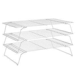 Cooling Rack for Baking 3 Tiers, 16" x 10" Cookie Cooling Wire Rack Stackable Collapsible Nonstick, Stainless Steel Baking Cooking Cooling Racks with Optimum Air Flow, Silver