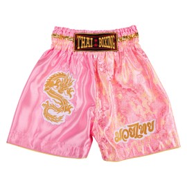 MUAY NATION Dragon Muay Thai Shorts for Kids (US, Age, 9 Years, 12 Years, Pink)