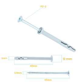 Klimas® Dowel Screws Set of 14 Quick Assembly Dowels Impact Dowels Diameter 6 mm x 60 mm with Countersunk Screws PZ-2 Nail Dowel Screw Set Concrete Dowels Aerated Concrete Dowel Impact Dowel Universal