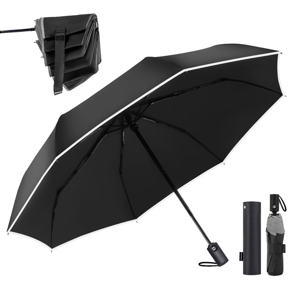 HINOKAZE Men's Folding Umbrella, One-Touch, Automatic Open/Close, Memory Shape, 3