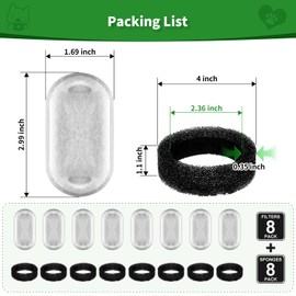 Cat Water Fountain Filter, 8 Filters & 8 Sponges for 108/3.2L & 67oz/2L Stainless Steel Pet Water Fountains Cat Water Fountain Filter