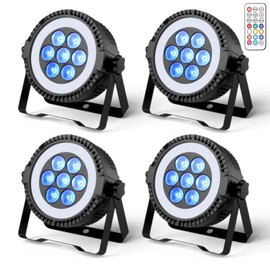 LED Stage Par Light, 70W RGBW Uplighting with Mixed Strip by Remote Control DMX512 Sound Activated, LED Par Can for Church Party Stage Wedding Club Disco Show Christmas Holiday Event-4 Pack