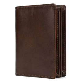 SAIION Genuine Leather Wallet for Men | Bifold RFID Vertical Wallet | Mens Extra Large Capacity Card Holder with 16 Slots and ID Window, Coffee