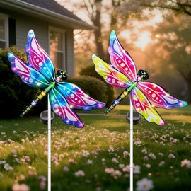Hexagram Dragonfly Garden Decor, Dragonfly Garden Stakes Set of 2, Gardening Gifts Solar Stake Lights Decorations, Light for Patio Yard Lawn Home Pathway Decor