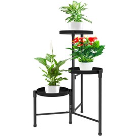 ZOXILEN 3 Tier Metal Corner Plant Stand Indoor Outdoor, Heightened widened 30'' Tall Multiple Flower Pot Display Holder, Iron Plant Rack Organizer for Living Room Garden Patio Balcony Office (black)