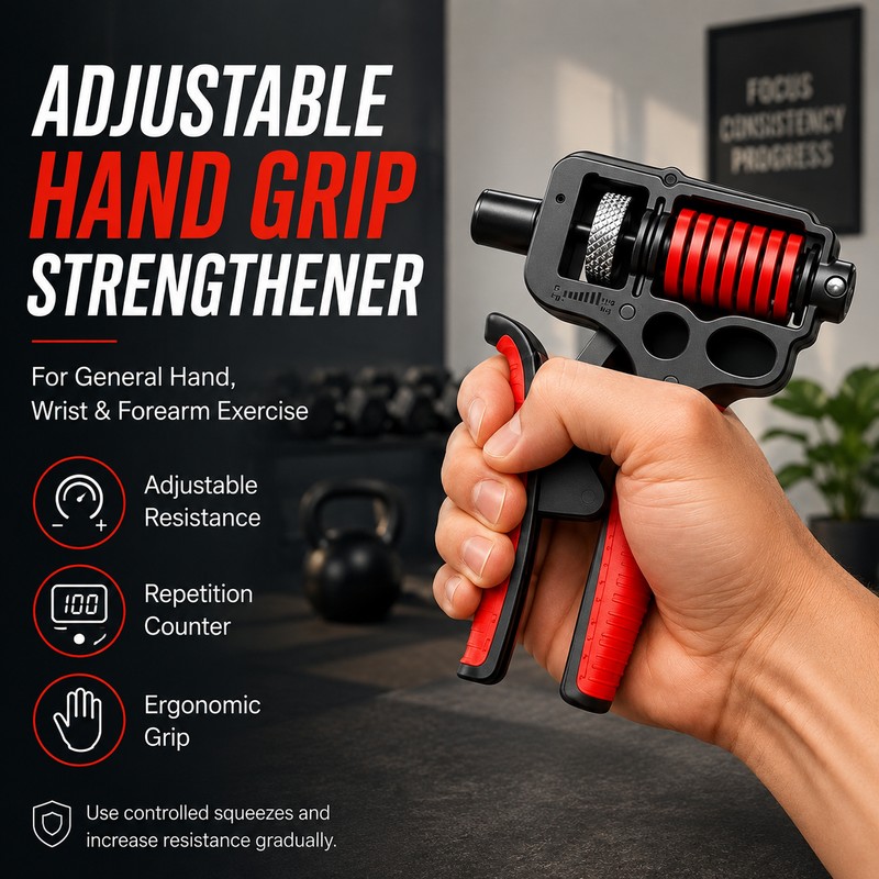 Adjustable Hand Grip Strengthener with Repetition Counter – Dual-Spring Exerciser