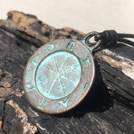 Greek Compass Men Necklace - Ancient Jewelry, Good Luck and Fortune, Guidance and Progression, Mens Gifts, Women Gift to Husband, Workers and Travelers, Best Friend Present, Patina Medallion (Patina)