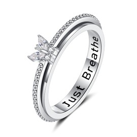 Spinner Fidget Ring for Anxiety for Women: 925 Sterling Silver Butterfly Ring for Stress Boredom Relieving for Restless People, Jewelry Gifts for ADHD Autism