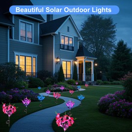 Solar Garden Lights, Solar Lights Outdoor Waterproof with Phalaenopsis Flower, 3 Pack Solar Powered Outdoor Lights,Garden Lights for Outside,Pathway Patio Yard Decor,Gifts for Fathers Day Dad Grandpa