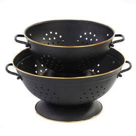 Metal Colander Set of 2, Strainer Basket with Handles perfect for Spaghetti, Pasta, Berry, Vegetable, Fruit, Solid Base Powder Coated Self-draining Kitchen Colander Bowel, 3.5 & 5 Qt, Matte Black