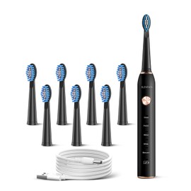 Teeth & Gums Care Electric Toothbrush, IPX7 Waterproof Sonicare 38000VPM, Fast Charge Long Last with Intelligent Time Reminder 5 Optional Modes Dupont Brush Heads, Travel, Indoor, Outdoor, Black