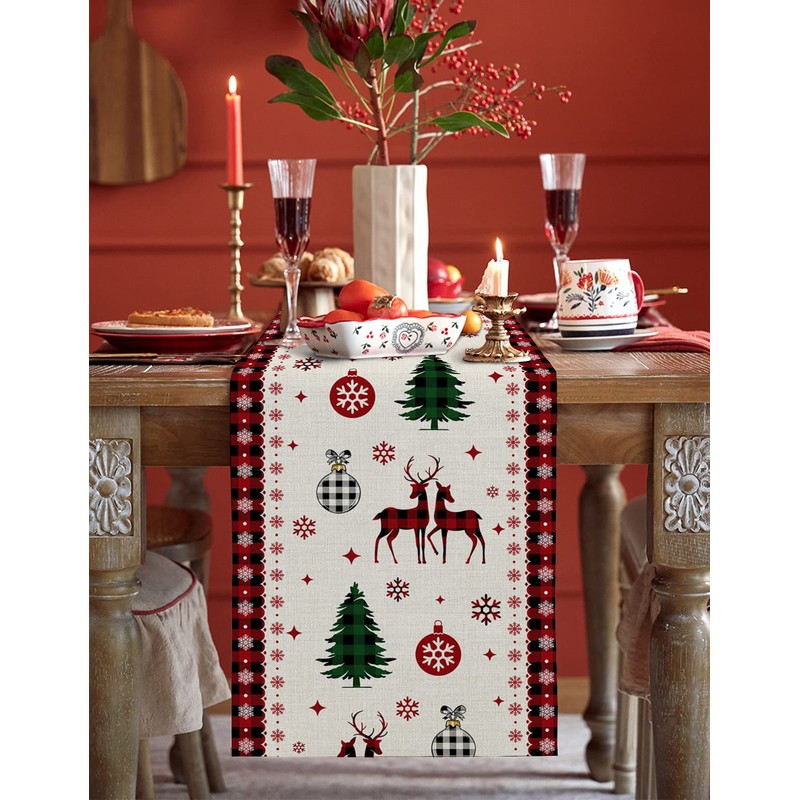 Christmas Table Runner Cotton Linen Dresser Scarves 70In Long, Farm