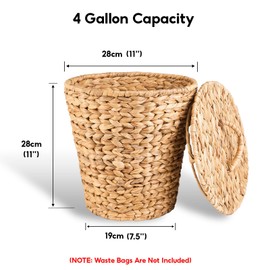 ATEDIR Small Trash Can with Lid, 4 Gallon Waste Basket with Lid, Round Wicker Waste Basket, Handwoven Trash Can with Lid for Bathroom, Bedroom, Kitchen, 2 Pack