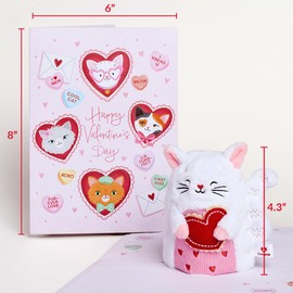 Lovepop Plushpop Soft Animal Pop-Up Card for Her and Him - 3D Happy Valentine Greeting Card for Boys, Girls, Men, Women - Love Cat - 6" x 8" Card