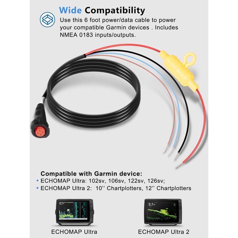 yourour 010-12938-00 Power/Data Cable Repalcement for Garmin EchoMAP Ultra 102sv,