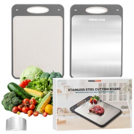 PRIMELOOM Stainless Steel Cutting Boards for Kitchen, 304 Stainless Steel Cutting Board with Finger Guard, Double Sided Steel & PP Chopping Board, Non-Toxic, Dishwasher Safe, 14 x 9.6 Inch