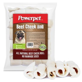 Powerpet Treats Beef Cheek Rolls for Dogs - Promotes Dental Hygiene - 100% Natural & Highly Digestible - High Protein, Low Fat Breeds - No Rawhide - Healthy Chew Treats - 5 Rolls