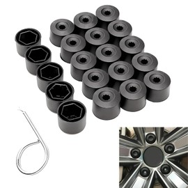 vvag 20PCS Car Wheel Lug Nut Covers, 17mm Wheel Bolt Cover Caps with Removal Tool, Black Lug Nut Covers Replacement 1K0 601 173 Compatible with VW Jetta Beetle Passat GTI CC (Black)