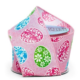 2 1/2" X 10 Yards Pink Sparkling Easter Eggs Wired Ribbon