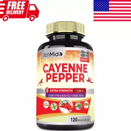 Tenmido Cayenne Pepper Extract Capsules 6500mg, 4 Months Supply with Ginger, Turmeric Cu