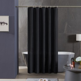 Scamzsure Black Shower Curtain Liner Polyester Fabric Heavy Duty Curtains for Bathroom Stall with Plastic Hooks,Waterproof,spa,Hotel,Rideau de Douche, 48x78 inch