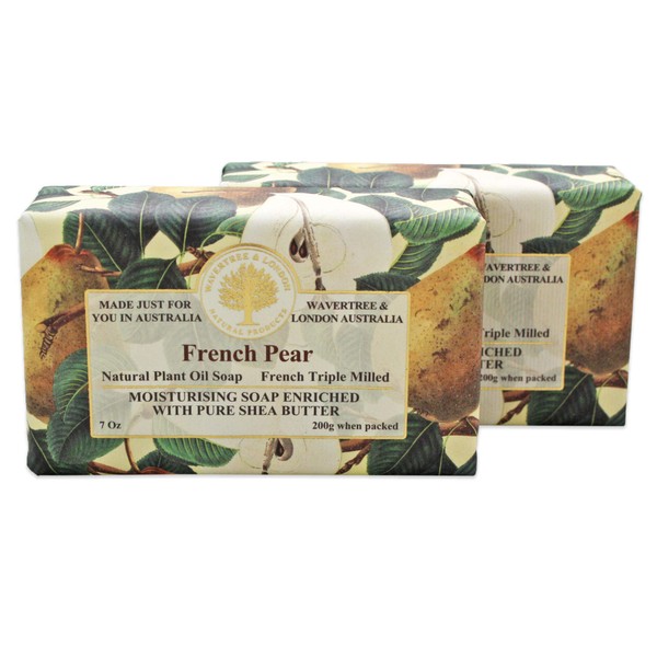 Wavertree & London French Pear Scented Natural Soap (2 Bars), 7oz Moisturizing French Triple Milled Soap Bars enriched with shea butter - Pure Plant Oil Bath & Body Soap for All Skin Types