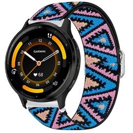 22mm Quick Release Stretch Elastics Nylon Adjustable Replacement Strap Accessories Compatible with Garmin Venu 3/Venu 2/Forerunner 255/255 Music/265/745/vivoactive 4 (BluePink)