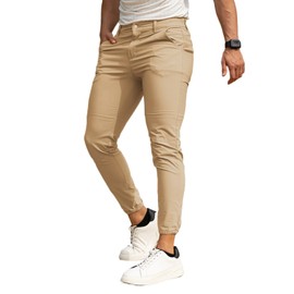 GINGTTO Mens Slim Khaki Dress Jogger Pants Skinny Chino Joggers for Men Beige 32