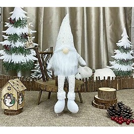 GiftShop Christmas Gnome Xmas Decorations Home Decor Grey Pink White Gonk Nordic Ornaments Gift Large Sequin Gnomes (White)