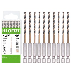 HLOFIZI 1/8" Cobalt Drill Bit with Hex Shank (12 Pack), Impact Black and Gold Coated Twist Drill Bits for Metal, Stainless Steel, Cast Iron and Wood