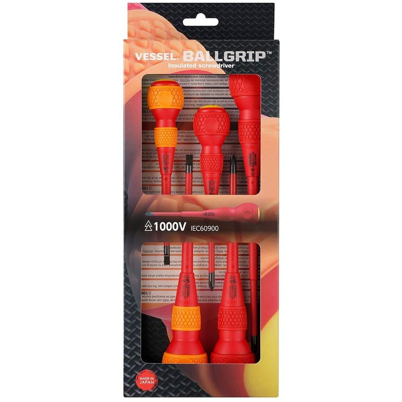 VESSEL BALL GRIP VDE Screwdriver (Insulated) Pozidrive/Flat 5-Piece Set