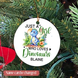 2024 Just A Girl Who Loves Dinosaurs Christmas Ornament Gifts for Dinosaur Lovers, Customized Name Dinosaurs Lovers Xmas Keepsake 2024 Present, Animal Lovers Xmas Tree Ornament Present for Women