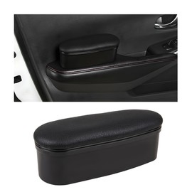 KVAEY Car Armrest Support Cover, Leather Adjustable Car Armrest Support Left Elbow Pad Extender, Comfortable Car Side Door Armrest Pillow with Storage Box Relieves Driver Arm Fatigue (Black, Style 1)