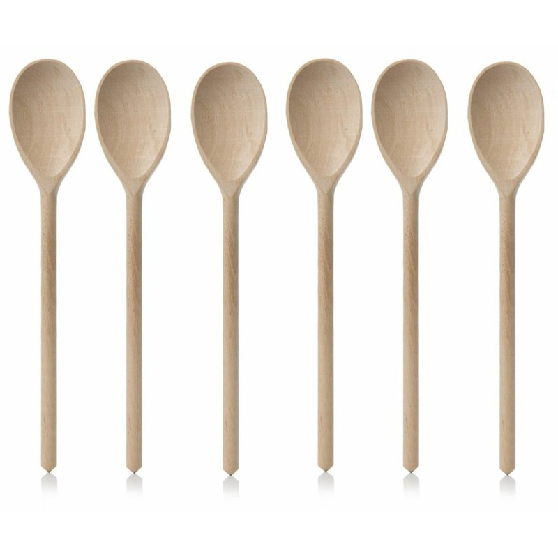 Set of 6 x 10" (250mm) Beechwood Wooden Spoon, Ideal