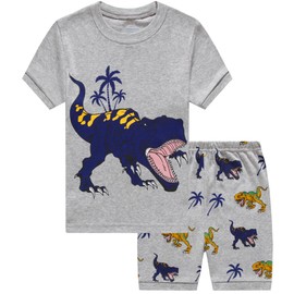 Akyzic Boys Pajamas Shorts Set for Toddler Summer Clothes Dinosaur Sleepwear Cotton 2 Piece Kids T-Rex Pjs Size 10T
