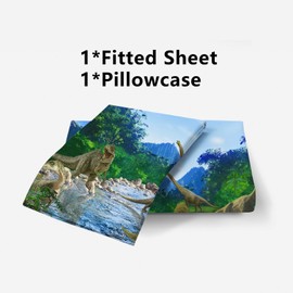 NiuOne Dinosaurs Twin Fitted Sheet 2Pcs Twin Sheets Set Kids 3D Realistic Dinosaur Fitted Sheets Set Ancient Jungle Dinosaur Bed Sheet Kids Soft Microfiber Bedding Sheets Set