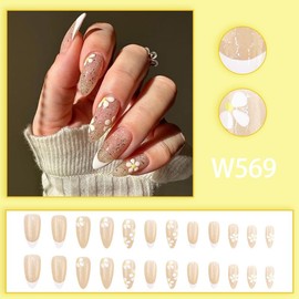 Handmade Glitter Flower Nail Tip Ribbon, 3D Nail Art, False Nail Design, 24 Pieces, Popular, Cute, Simple, Stylish, Fashion