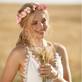 Yuanchu Flower Crown Hair Wreath Girls, Forest Fairy Hair Accessories Women's Flower Wreath Hair Flower Headband Artificial Flowers Hair Band Wedding Boho Headband Flower Headband Garland Headdress