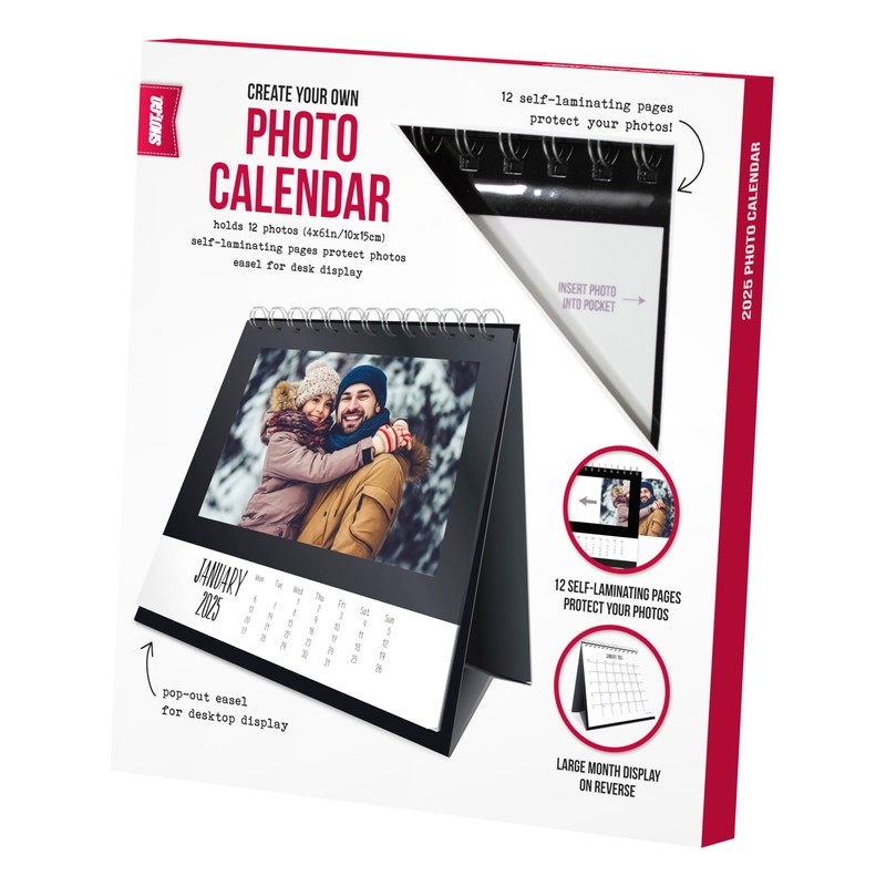 Shot2go 2025 Desktop Photo Calendar Black - Holds 12 4x6"