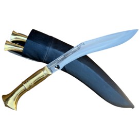 Gorkha Kukri Knife With Leather Cover – Full Tang Cold Carbon Stainless Steel Blade, 17 IN Tactical Machete (Horn Handle) – Includes 2 Small Knives – Perfect for Outdoor, Hiking, Survival & Adventure