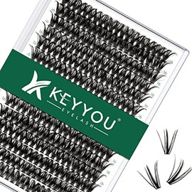 Lash Clusters 300pcs Individual Lashes 50D 0.07D Curl 16mm DIY Eyelash Extension KEYYOU Large Tray Volume Soft&Natural Cluster Lashes(50D-0.07D,16）