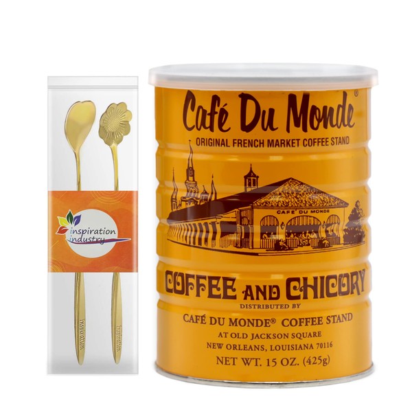 Café molido Cafe du Monde 15 onzas (425 g) con 2 cucharas de café inspiradoras de la industria (1 lata)