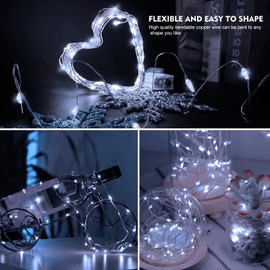 AIKEI 12 Pack Led Fairy Lights Battery Operated String Lights Waterproof Silver Wire 7 Feet 20 Led Firefly Starry Moon Lights for DIY Wedding Party Bedroom Patio Christmas (12 Pack, White)
