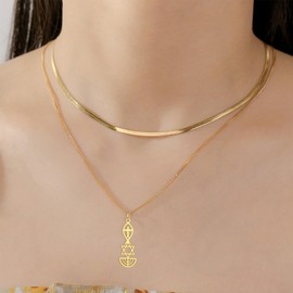 EUEAVAN Messianic Seal Necklace Messianic Seal of Jerusalem Pendant Necklace Star of David,Ichthus with Cross,Menorah,Jewish Star Necklace Religious Hanukkah Jewelry Token of Prayer (layered gold)