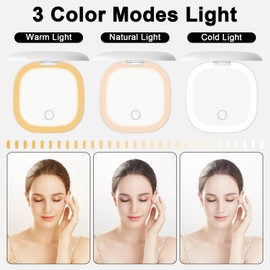 WoskjXas Mini Tragbarer LED Taschenspiegel, 1x/10x Vergrößerung Klappbarer Kleiner Schminkspiegel, USB Wiederaufladbarer Spiegel Touchscreen, 3 Farben Dimmbar Schminkspiegel für Unterwegs Handtasche