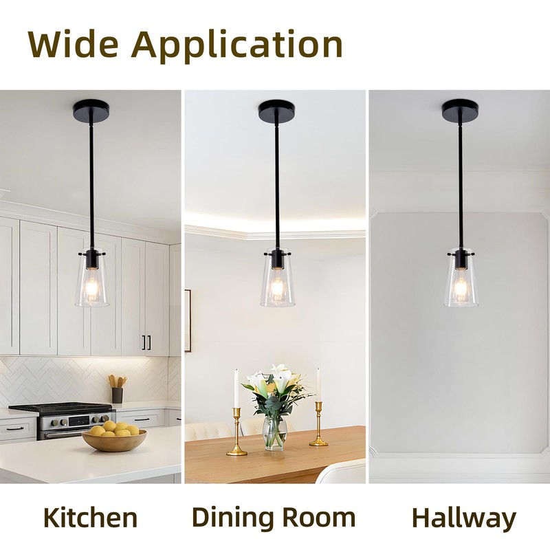 BESTWEST Pendant Light Fixtures for Kitchen Island, Matte Black Clear