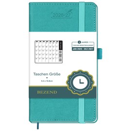 BEZEND 2 Year Portable Monthly Pocket Calendar 2026/2027, Small, 16.8 x 9.4 cm - Monthly Planner 1 Month 2 Pages, 96 Pages, Monthly Calendar (Jan 26-Dec 27) with PU Leather Hardcover in German