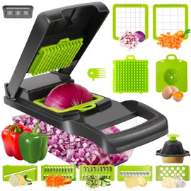 Pro Vegetable Chopper - 14 in 1 Multifunctional Food Chopper with 7 Blades, Onion, Carrot, Garlic Cutter, Gray